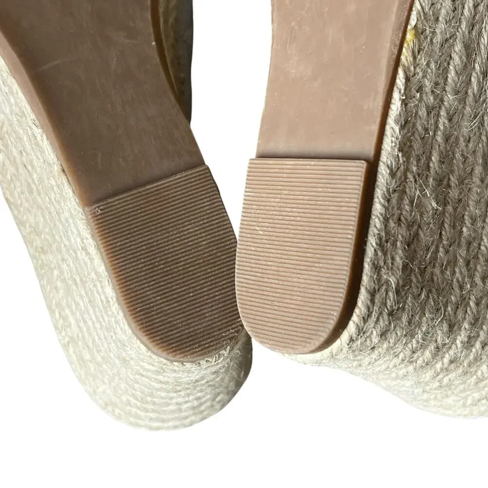 Sugar Hundreds‎ Wedge Sandal 11 Beige Linen Slip On Bow Espadrille Coconut Girl